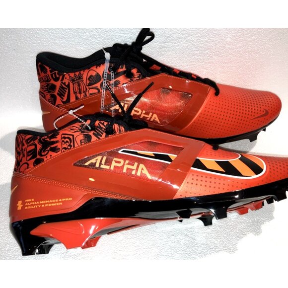 Nike Alpha Menace 4 Pro NRG Picante Football Cleats Orange FQ3984-600 Size 17